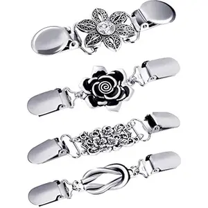 4 Pieces Vintage Sweater Shawl Clips Retro Cardigan Collar Dress Shirt Brooch Clips for Women Wearing, 4 Styles