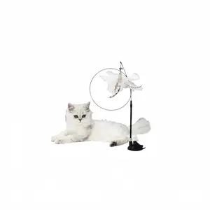 Interactive Suction Cup Cat Wand with Feather Teaser & Replacement Bell Fun Toy for Kittens and Cats Perfect for Indoor Play