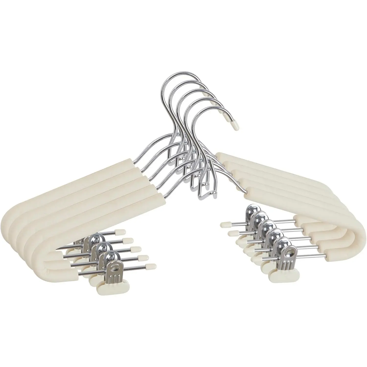 Padded Clothes Hangers with Clips Hooks - Sponge Non Slip Chrome  Heavy Duty Space Saving for Women Men Pants Coat Beige 5 Pack