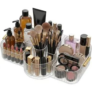 Rotating Makeup Organizer Countertop for , Cologne Organizer for Men, 360? Spinning  Display Case with Brush Holder,  Handles,  Skincare Storage for Bathroom Countertop
