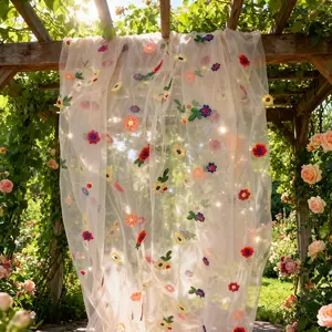 Colorful Embroidered Floral Mesh Tablecloth, Farmhouse Style Dining Table Cover, Spring Picnic/wedding/mother's Day/vanilla Decor