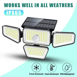 Solar Outdoor Light 270 LED Security Light, 4-head Motion Sensor Light, Automatic Light On, 270° Wide-angle Floodlight Wall Light, with 3 Modes, IP65 Waterproof Garden Light, for Exterior Walls, Garage dDoors, Corners, Courtyards, Garden
