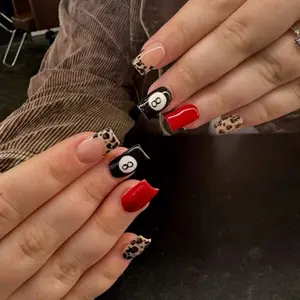 Rack em’ red Nail Art Set with Bold Red and Leopard Print Accents for Stylish Manicures