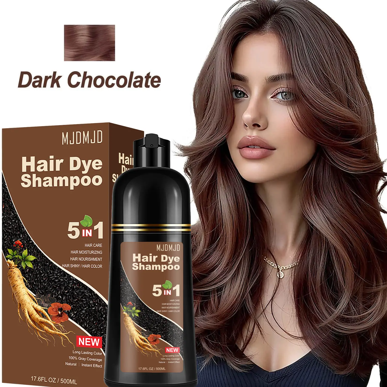 Dark Chocolate Hair Dye Shampoo 5-in-1, Instant & Long-lasting Hair Color Shampoo in Minutes, Hair Color Shampoo for Gray Coverage, Herbal Semi Permanent Champu Para Canas Con Tinte for Women and Men, Natural Shampoo Hair Dye for All Hair Types Haircare