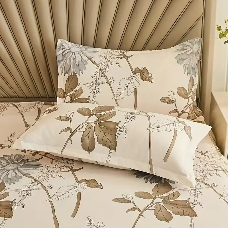 Floral Bedding Set with Layered Frill Bed Skirts, Decorative Microfiber Bedsheet Set - Machine Washable, Decorative Bedsheet Sets, Floral Bedding Sets