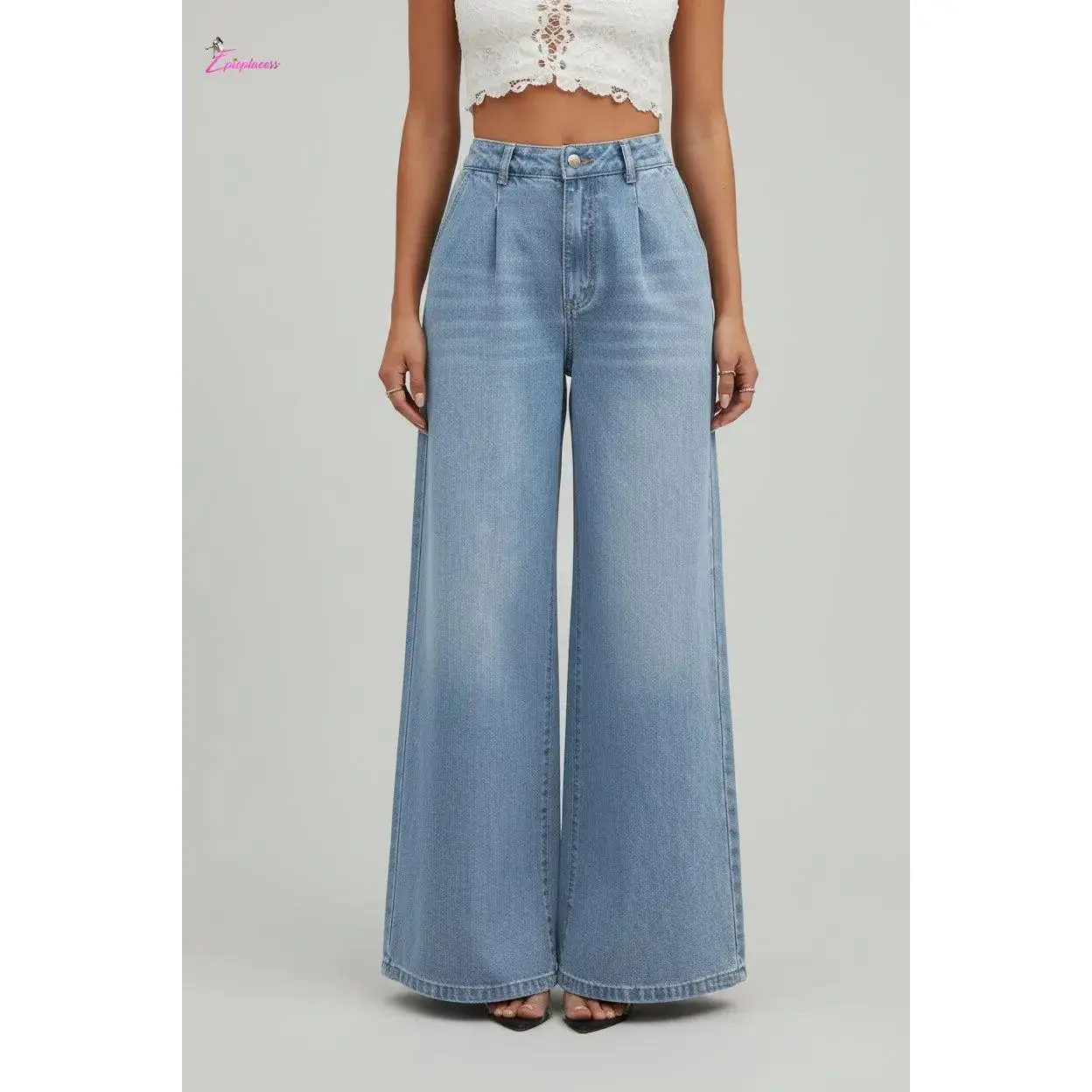 High-Rise Pleated Wide-Leg Jeans