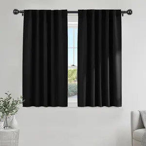 PONY DANCE Black Kitchen Blackout Curtains over Sink, Short Winter Half Curtains for Bahtroom Small Window Decor, Thermal Insulated Light Blocking Bedroom Draperies, W 42 X L 45 Inches, 2 Panels Set