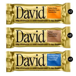 David Variety Pack – Peanut Butter Chocolate Chunk, Salted Peanut Butter, and Chocolate Chip Cookie Dough (6 Bars)