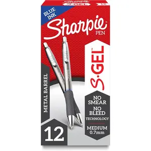 Sharpie SGel, Gel Pens, Sleek Metal Barrel, Gunmetal, Medium Point (0.7mm), Blue Ink, 12 Count