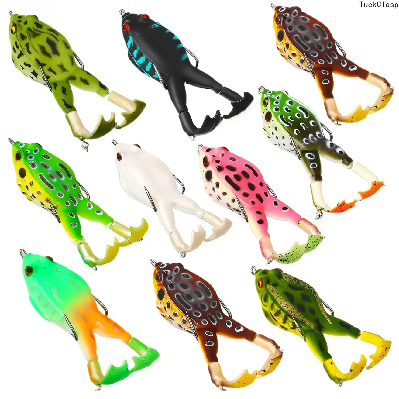 TuckClasp 2026 NEW 3-10pcs Vibrant Topwater Frog Lures - Silicone Floating Bait with Double Propeller Legs, Lead-Free, Ideal for Bass, Snakehead, Catfish, 3.5in/13g Fishing Tackle Multi-Jointed Realistic