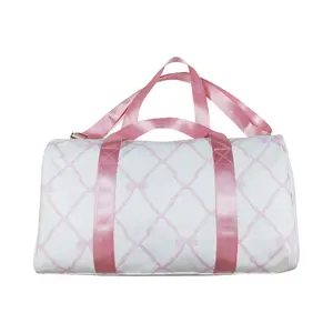 BA0226--Pink and white gym bag with bow pattern duffel bag