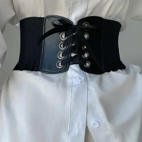 Women's Solid Color Lace Up Corset Belt, Casual Elastic Waistband for Dress & Shirt, Belts for Dresses, Fashion Wide Belt for Party, Daily Clothing Decor, Trendy All-match & Exquisite Belt for Gift, Casual Modern Waistband