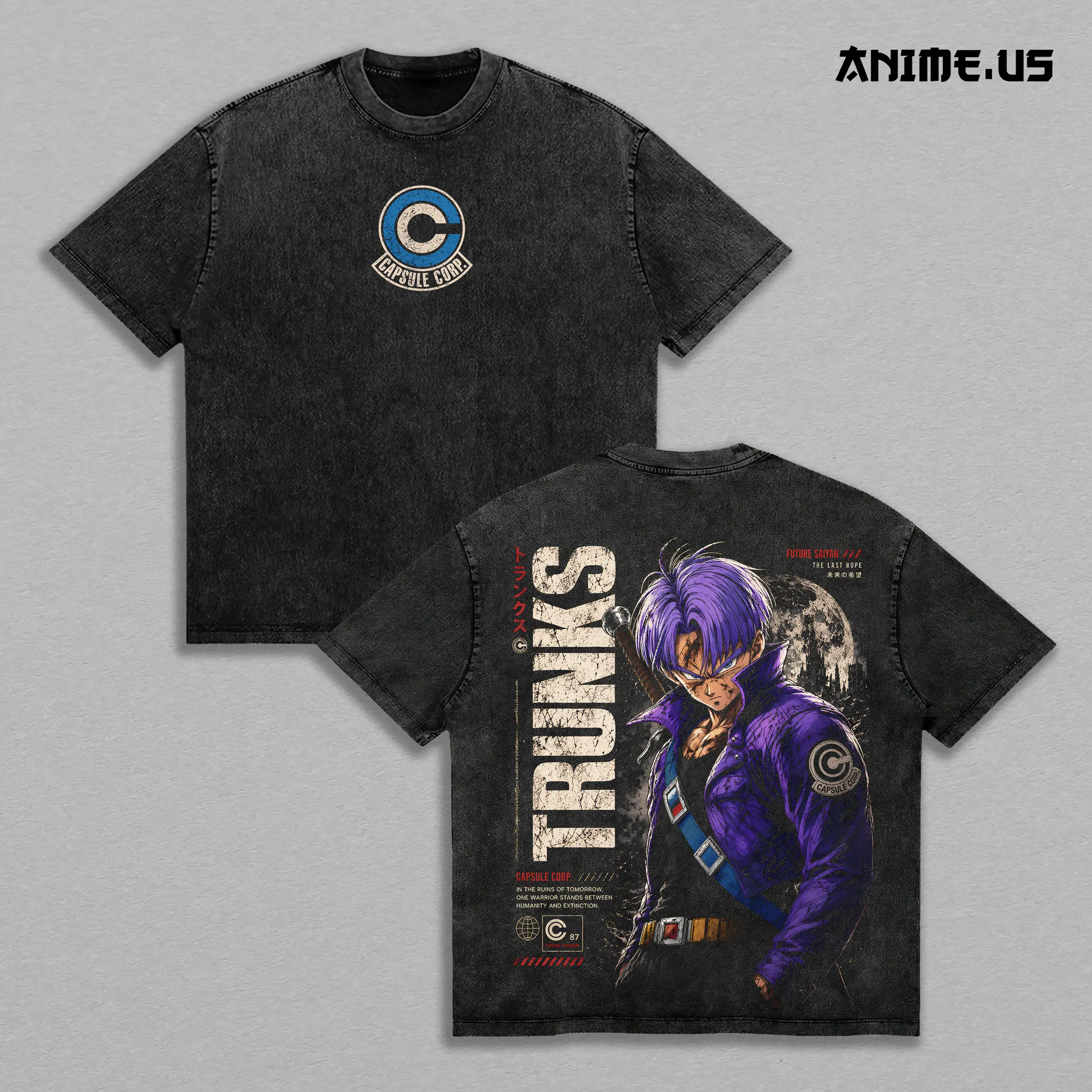 Future Trunks Time Traveler DBZ Anime Graphic Vintage Shirt, Capsule Corp Future Warrior Double Printed Tee Heavyweight Cotton Streetwear