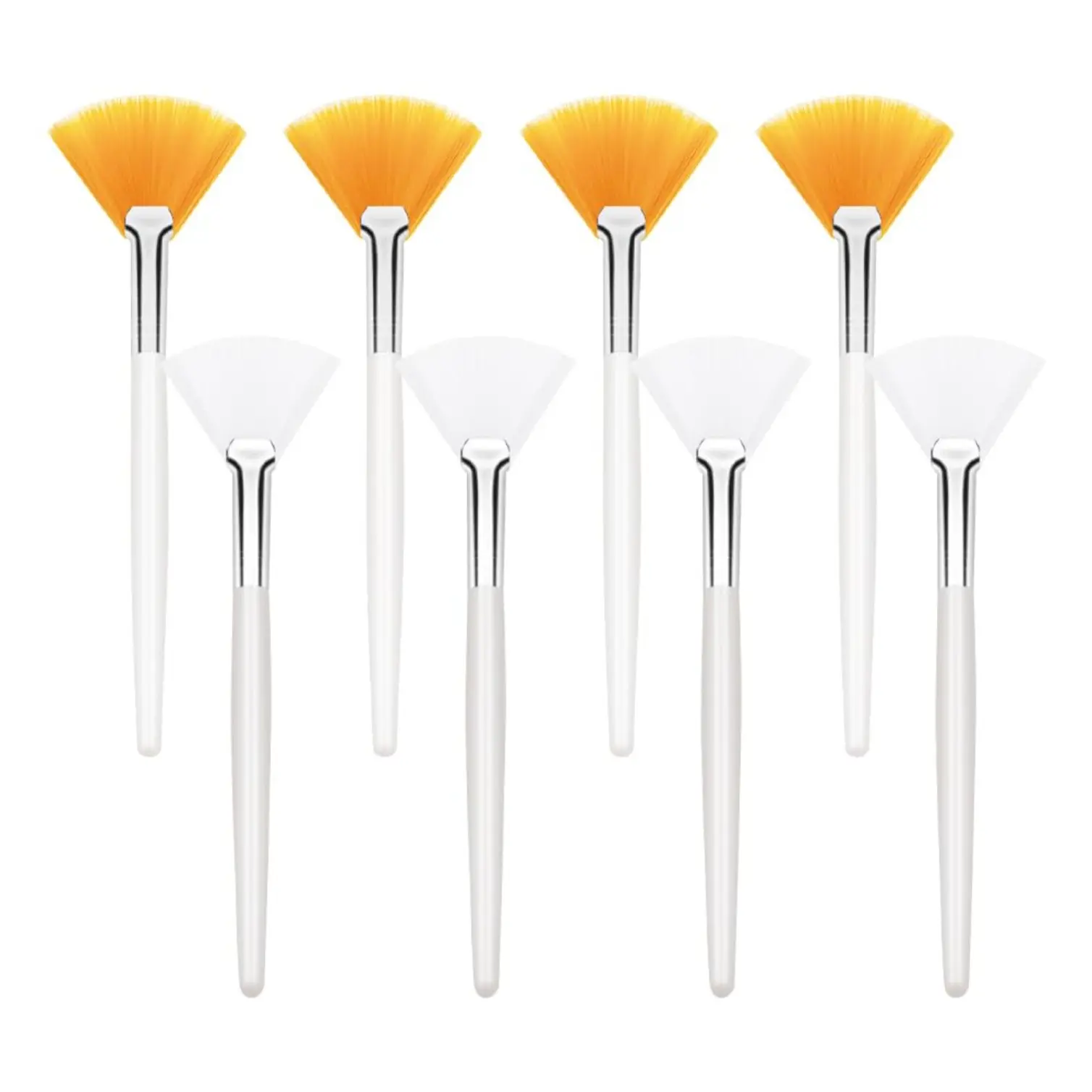 8 Pcs Fan Make up Brushes Soft Flat Cosmetic Brush Plastic Handle Makeup Brushes Facial Peel Applicator Brushes Face Mask Cosmetic Brushes Facial Cream Blending Brush White and Yellow