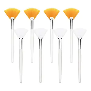 8 Pcs Fan Make up Brushes Soft Flat Cosmetic Brush Plastic Handle Makeup Brushes Facial Peel Applicator Brushes Face Mask Cosmetic Brushes Facial Cream Blending Brush White and Yellow
