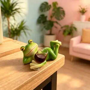 Frog Resin Garden Planter Ornament, Holding Wine Glass, Decorative Outdoor Sculpture, Unique Patio Decoration, Durable Resin Material