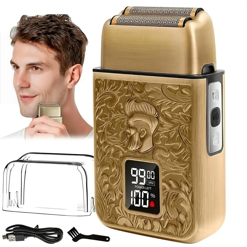 Largner Vintage Zinc Alloy Rechargeable Shaver, Full Body Wash Electric Razor, Cordless Waterproof Shaver, Perfect Gift for Boyfriend Father's Day Valentine's Day