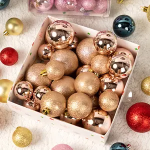 44 Piece Christmas Tree Decoration Set, Christmas Ornaments, Mixed Color Shatterproof Hanging Balls, Plastic Light Bulbs with Strings, Home Holiday Party Decorations