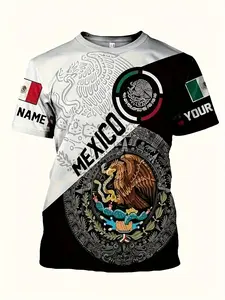 Men's Short Sleeve Round Neck Fitted T-Shirt, Cool Mexican Symbol Pattern, Summer Breathable Polyester Fabric, Streetwear, Perfect for Casual Outdoors