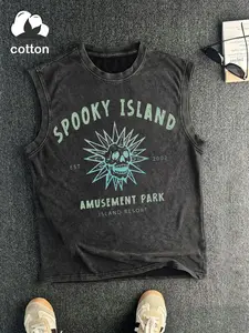 Men's Snowflake Print Sleeveless Fitted Tank Top, Skull Pattern Retro Halloween Fashion Streetwear, Comfortable Casual Daily Wear