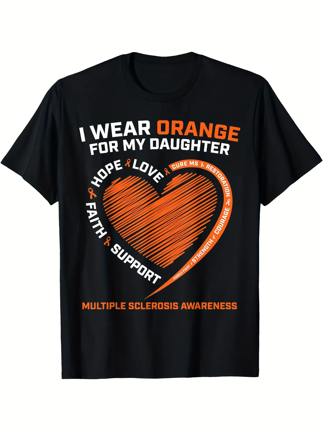 I Wear Orange for My Daughter Multiple Sclerosis A unisex soft cotton short sleeve t shirt, vintage graphic casual tee for men women teens, perfect birthday holiday gift for camping travel gym daily street  wear