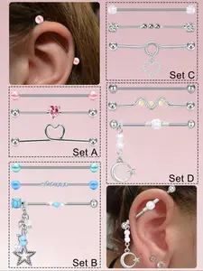 Unisex Stainless Steel Industrial Barbell Flat Back Stud Earrings, 14 Gauge Plain Design, Heart Pattern, Street Style Body Jewelry, Versatile Choice for All Seasons