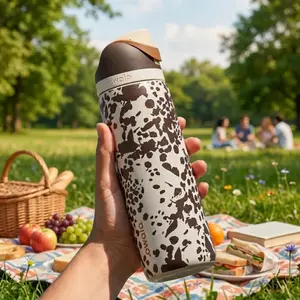 Owala FreeSip 32oz Cow Print Insulated Stainless Steel Water Bottle, Leakproof Vacuum Bottle Leakproof Tumbler Aesthetic Cute Gym Travel Tumbler, Perfect for Iced Hot Drink, Daily Use
