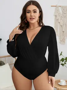 Elegant Deep V Long Sleeve Bodycon Jumpsuit, Slim-Fitting Party, Versatile Women's Fashion Piece, Perfect for Nightlife