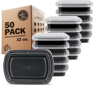 No.1 Best Break Meal Prep Containers 50 Pack 32 oz 1 Compartment with Lids BPA Free Stackable Microwave Dishwasher Freezer Safe Enhanced Leak Resistant Food Storage Bento Box