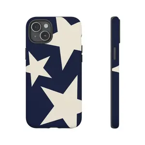 Deep Blue Background with White Stars, a Phone Case Compatible with for iphone 17, 16PM, 15Promax, 11Pro, 12MINI, 13Plus, 7/8 SE, And XS XR, Featuring a 2-In-1 Glossy Design.
