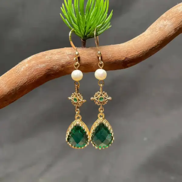 Vintage Green Teardrop Earrings