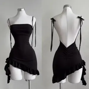 popular European and American new dress with summer high-end feel Y2K sexy backless lace up spicy girl's hip hugging skirt