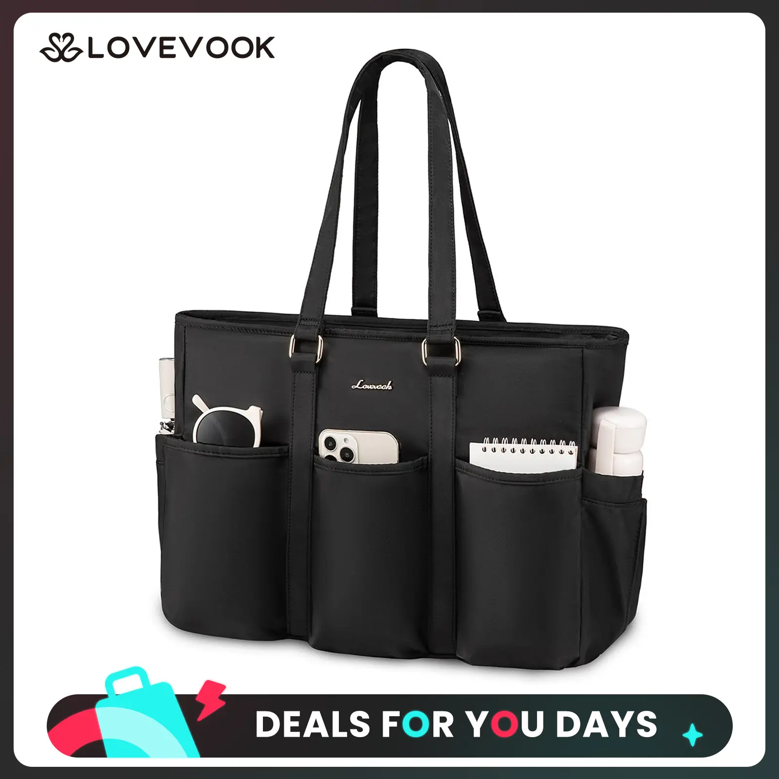 LOVEVOOK Laptop Tote Bag for Women Work, Teacher Tote Bag Nurse Bag, Utility Bag For Work/Travel/College/Daily, Professional Computer Bag Large Purse Handbag With Multi Pockets & Top Zipper