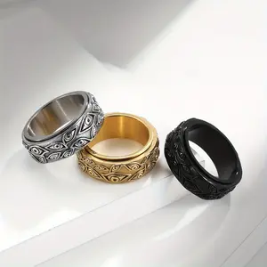 Rotatable Stainless Steel God's Eye Ring,Punk retro men's ring, Halloween, gift giving Two Tone Ring Statement Multi Ring