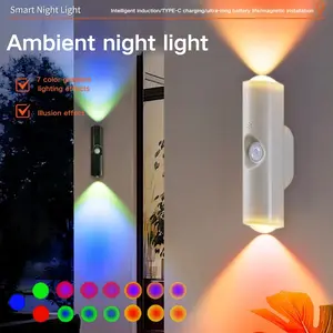 Creative Rechargeable Motion Sensor LED Night Light, Rgb16 Color Gradient Atmosphere Lamp, Adjustable Indoor Lighting for Home Use, Lighting Modes Adjustable