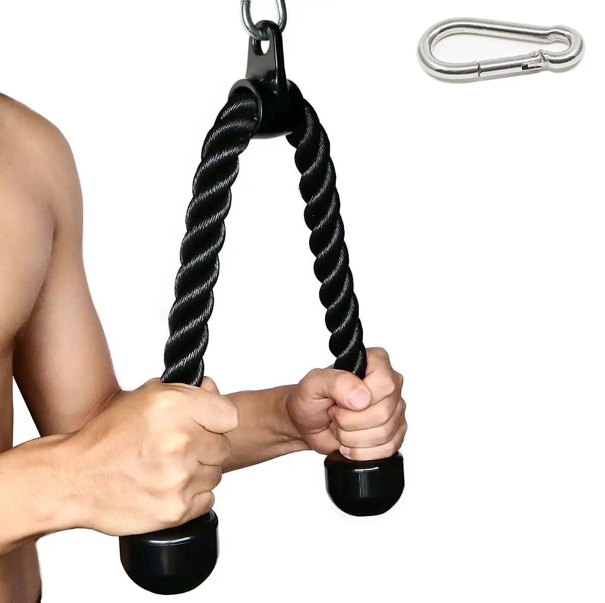 27-Inch Tricep Rope Cable Machine Attachment, Heavy-Duty Coated Nylon Pulldown Rope with Solid Rubber Ends, Fitness Gym Exercise Equipment for Tricep Training