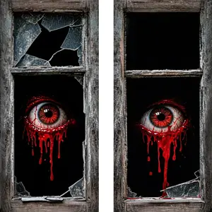 Halloween Window Decorations, 2PCS Halloween Curtain Banner, Scary Window Clings Door Cover Indoor Outdoor 59 x 27.5 Inch, Horror Party Wall Poster