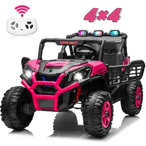 Joyracer 4WD 24V Ride on Toys UTV with 2 XL Seaters, 4*200W Motor Kid Electric Power Car Wheels with Remote Control, LED Lights, Spring Suspension, 3 Speeds, Bluetooth Music, Electric Car for Big Kids, Perfect Gift for Boys and Girls Aged 3-8