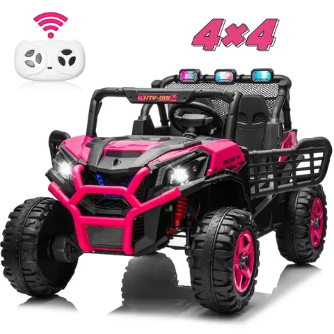 JOYRACER 24V 4WD 4-Wheeler UTV Kids Ride-on Toy - 2 XL Seaters, 4*200W Motors, 2.4G Remote Control, LED Lights, PP Tires, Spring Suspension, 3 Speeds, Bluetooth Audio, Soft Start/Brake, Plastic Electric Car for Kids 3-8, Batteries Included, Toys
