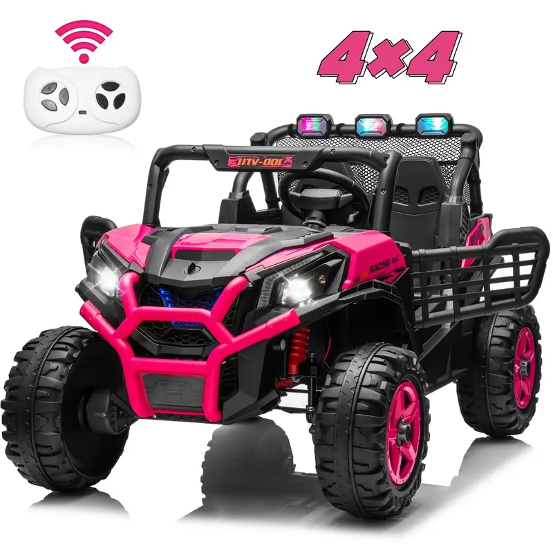 JOYRACER 24V 4WD 4-Wheeler UTV Kids Ride-on Toy - 2 XL Seaters, 4*200W Motors, 2.4G Remote Control, LED Lights, PP Tires, Spring Suspension, 3 Speeds, Bluetooth Audio, Soft Start/Brake, Plastic Electric Car for Kids 3-8, Batteries Included, Toys