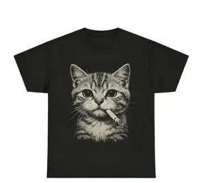 Black & White Cat Print Basic Casual Tee