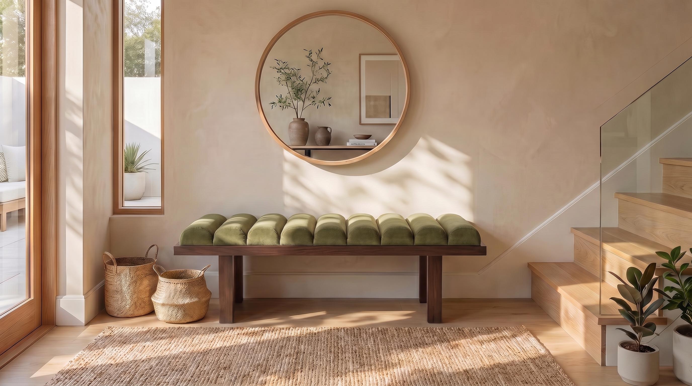HNY 47-in Modern Sherpa Boucle Upholstered Backless Armless Entryway Ottoman Bench, Padded Cylindrical Cushion, Natural Wooden Base, Assembly Required Simple Setup for Bedroom, Living Room, Ottoman For Bedroom, All Hardware