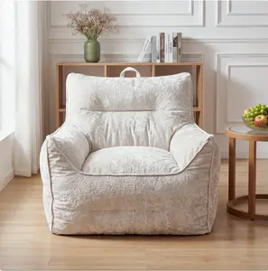 Oversized Chenille Bean Bag Chair with Armrests & Side Pocket, High-Density Shredded Foam Filling, Ergonomic Back Support for Adults & Kids, Comfy Lazy Sofa for Living Room, Bedroom