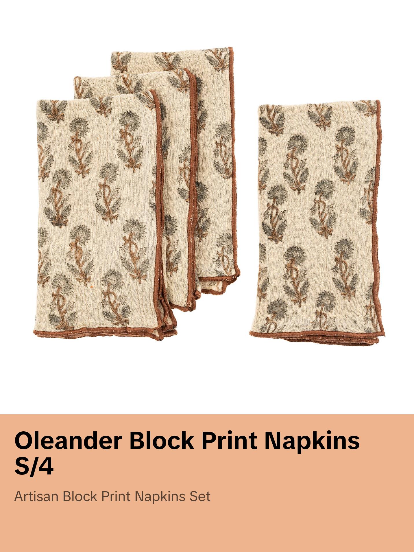 Oleander Block Print Napkins S/4