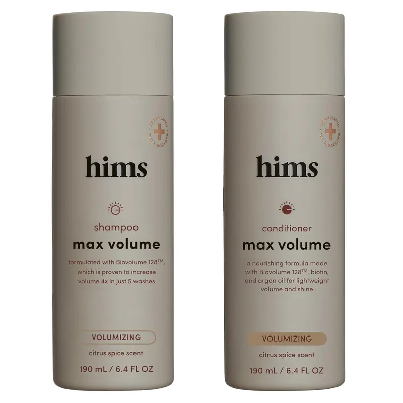 Hims Max Volume Men's Haircare Pack - Argan-Infused, Gentle, Lightweight, Hydrating Citrus Spice Shampoo & Conditioner Set, 2 x 6.4 fl oz Bottles
