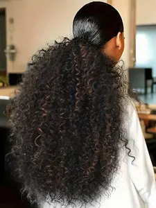 Belle Show 28 Inch Drawstring Ponytail Extension for Women, Deep Curly Ponytail Extension Clip, Synthetic Mixed with Human Hair