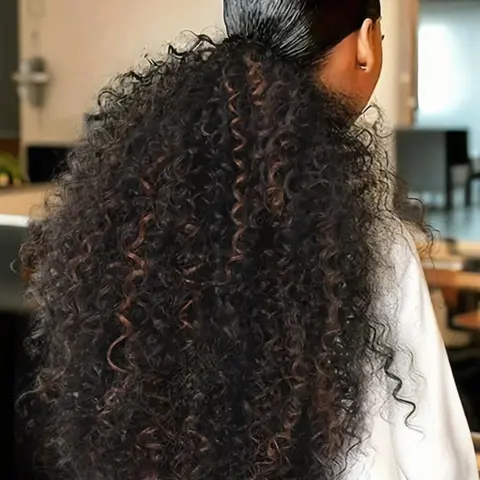 Belle Show 28 Inch Drawstring Ponytail Extension for Women, Deep Curly Ponytail Extension Clip, Synthetic Mixed with Human Hair, Hair Extensions