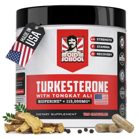 Old School Labs Turkesterone for Men with Tongkat Ali & BioPerine - Supports Men’s Fitness, Performance & Vitality Support, 120 Capsules