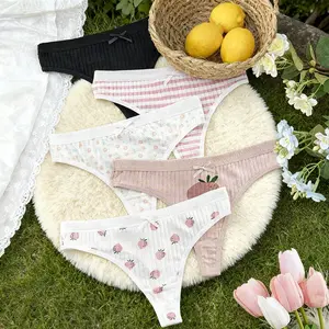 DORSU 5PCS Sweet Cute Girl Pure Desire Low Waist Thong Comfortable Breathable Bow Women Underpants