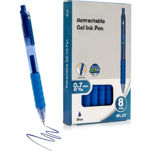 Blue Gel Ink Pens 8 Pack, 0.7mm Retractable ST Tip Pens, Soft Air Cushion Grip, Quick Dry Smooth Writing Pens for Office Work, School Supplies, Note Taking, Journaling and Daily Use